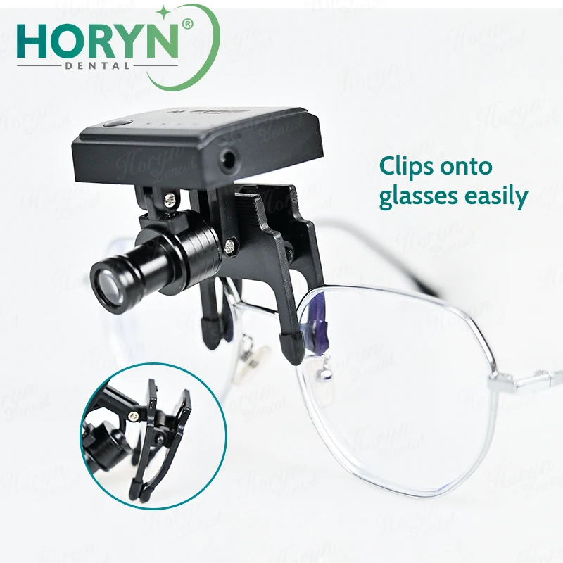 Dental Binocular Magnifier Spotlight Headlamp with Glasses Clip Yellow Filter 5 W Wireless LED Headlight