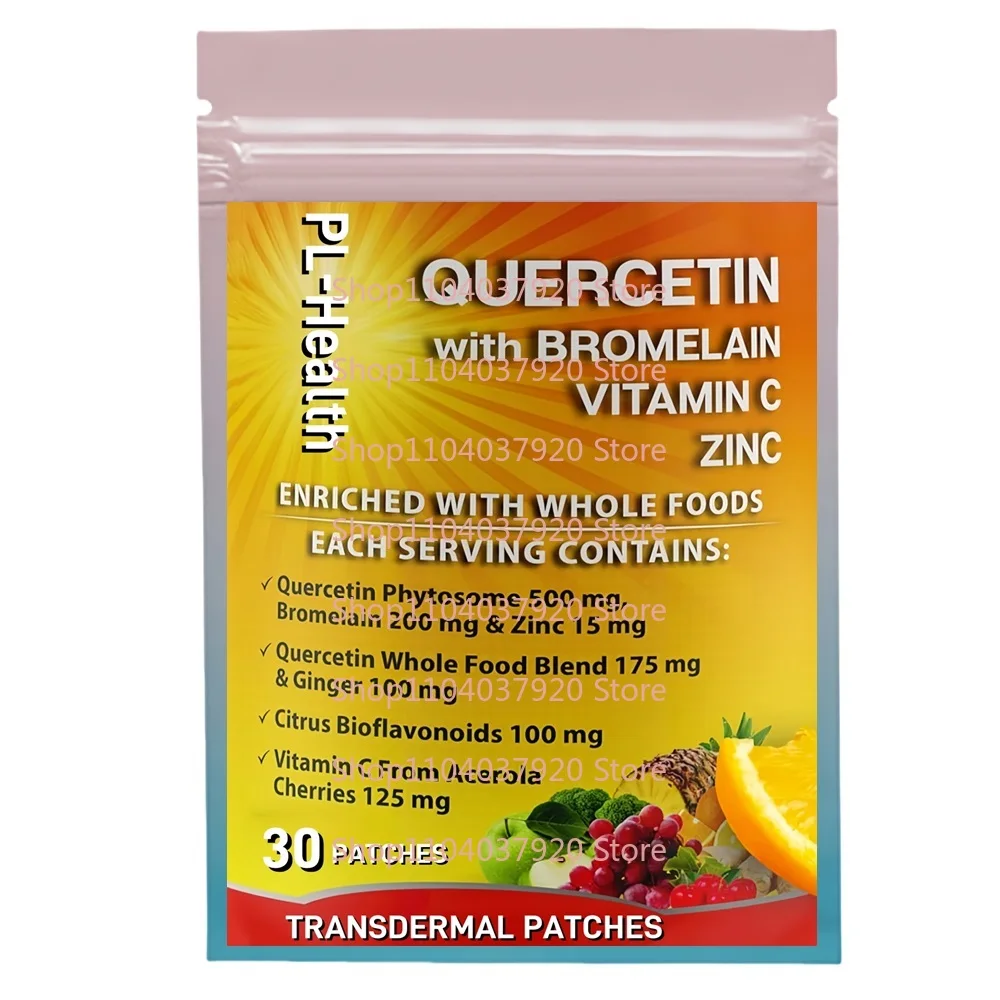 

30 Patches Quercetin Transdermal Patches with Bromelain Vitamin C and Zinc Ginger and Citrus Bioflavonoids for Immune Support