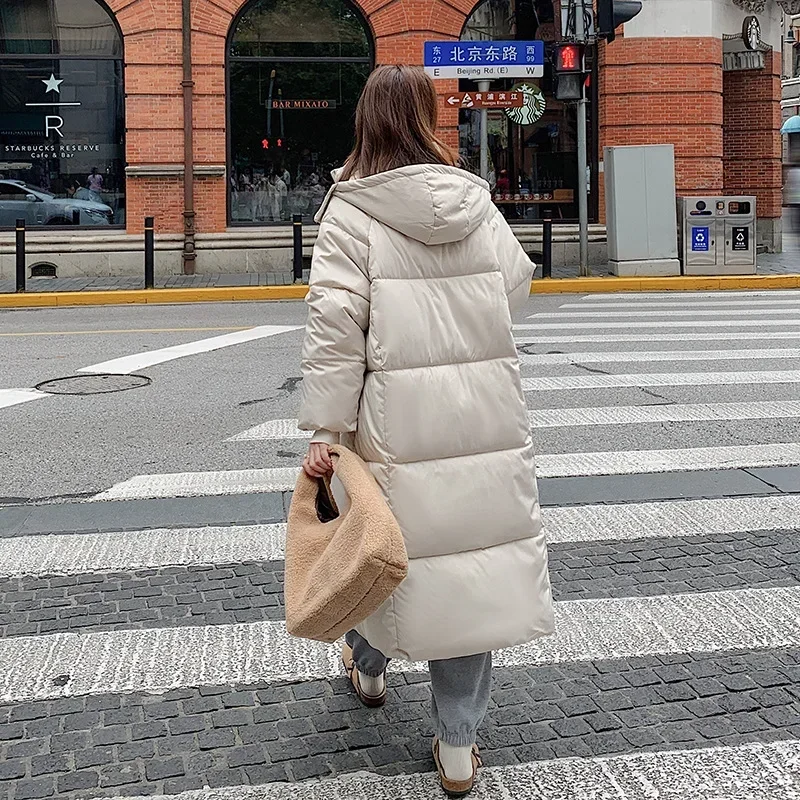 Abrigo de plumón con capucha para mujer, Chaqueta larga acolchada de algodón, de manga larga, con bolsillos y botones, gruesa e informal, para