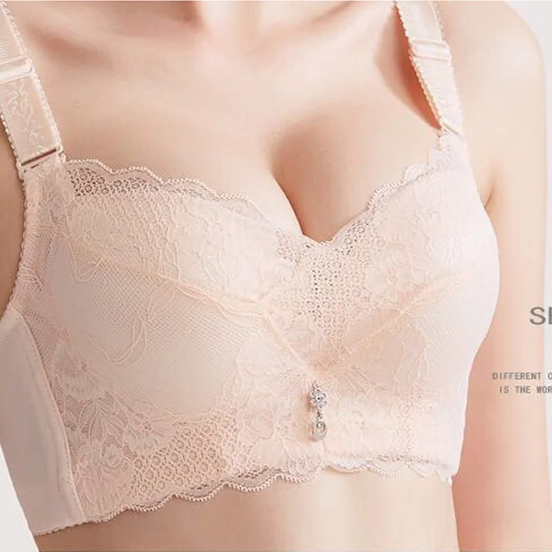 Women\'s bra Feeling Without Steel Ring Gathered Thickened Bra Breathable Small Chest 6cm Sexy Lace Adjusted Underwear Girl