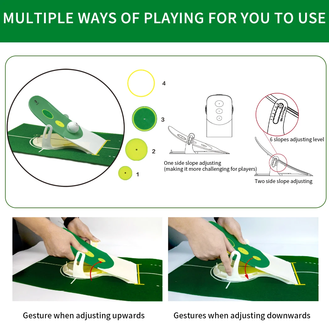 Caiton Golf Putting Mat: Portable Foldable Design, 6 Adjustable Slopes, Realistic Indoor Green with Auto Ball Return