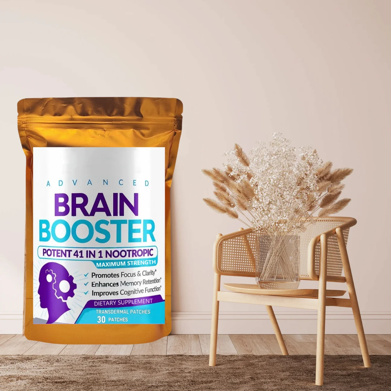 

30 Patches 40-in-1 Brain Booster Transdermal Patches For Memory, Focus, Clarity, Energy, Performance Brain Support