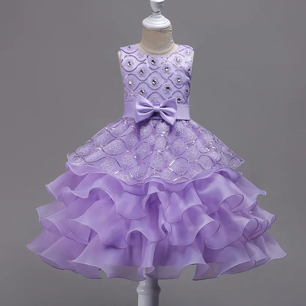 Flower Girls Elegant Lilac Fluffy Wedding Party Princess 4 to 14 15 Years Junior Young Women 2024 Festive Ball Gown Kids Clothin