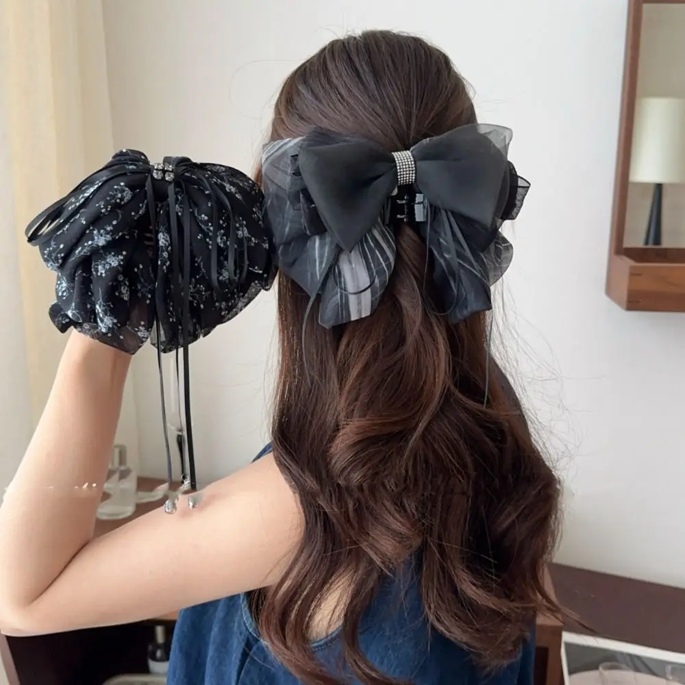 

Sweet Grab Clip Bow Ribbon Hair Claw Floral Polka Dot Chiffon Bowknot Hair Clip Korean Style Headwear Flower Hairpin Women