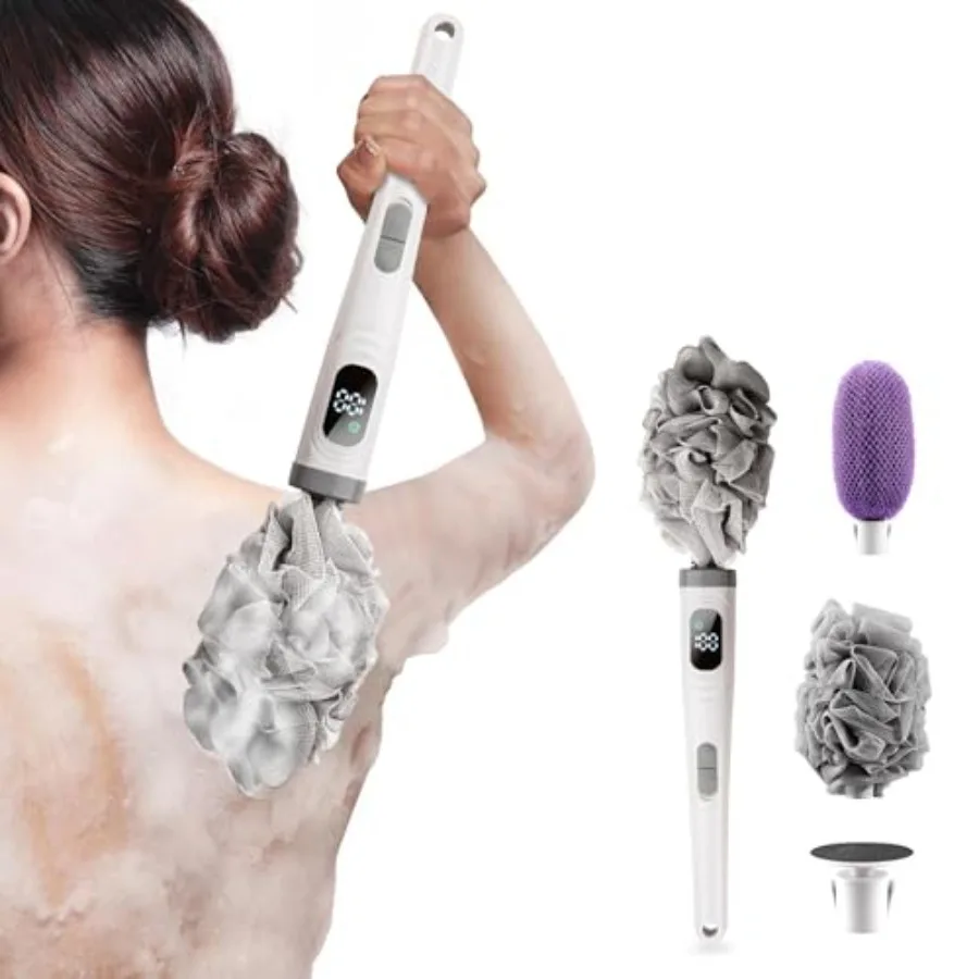 

Electric Body Brush with Replaceable Heads Rechargeable, Waterproof, 2-Speed Adjustable Back Scrubber for Shower White