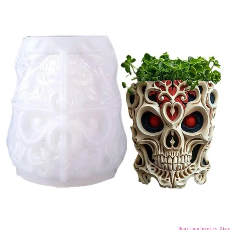 

E1PE Reusable Silicone Skull Mold Crafting Jewelry Container Cup Planters Suitable for Resin Cement Concrete Materials