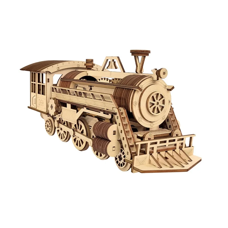 Wooden three-dimensional puzzle mechanical drive steam train handmade assembling toys creative gifts great gifts for children