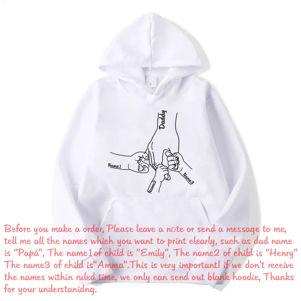 Custom Father and Child Holding Hands Hoodie Dad Kids Hand Line Sweatshirt Fathers Day Personalized Gift for Daddy Pullover