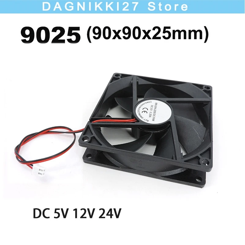 

90MM 9cm 9025 CPU Fan Sleeve Bearing 90x90x25mm DC 5V 12V 24V Computer Case Cooling Fan 2pin v