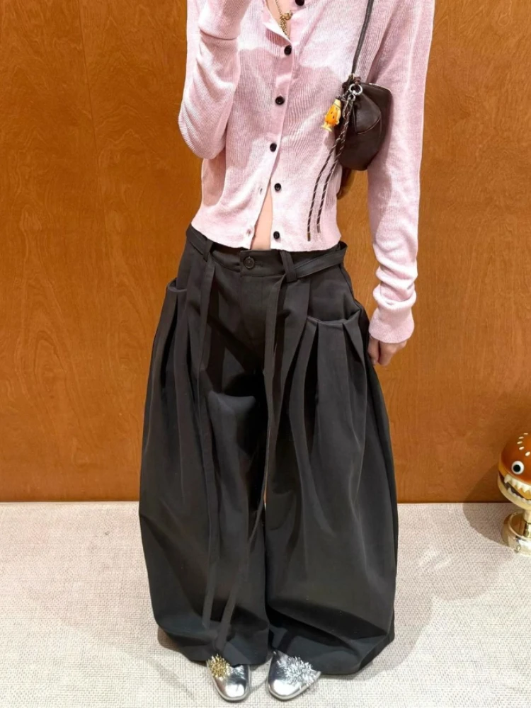 

HOUZHOU Vintage Baggy Pants Women Korean Style High Waist Harajuku Casual Trousers Gothic Straight Wide Leg Pants Streetwear