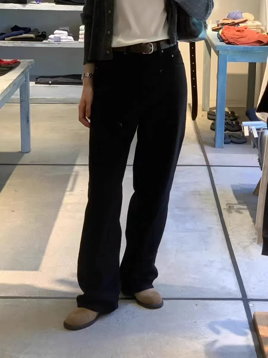 Hoge taille rechte pijpen Casual pure kleur OUNCE Jeans Ele Herfst Winter Dames Loose Fit Comfortabel ademend denim