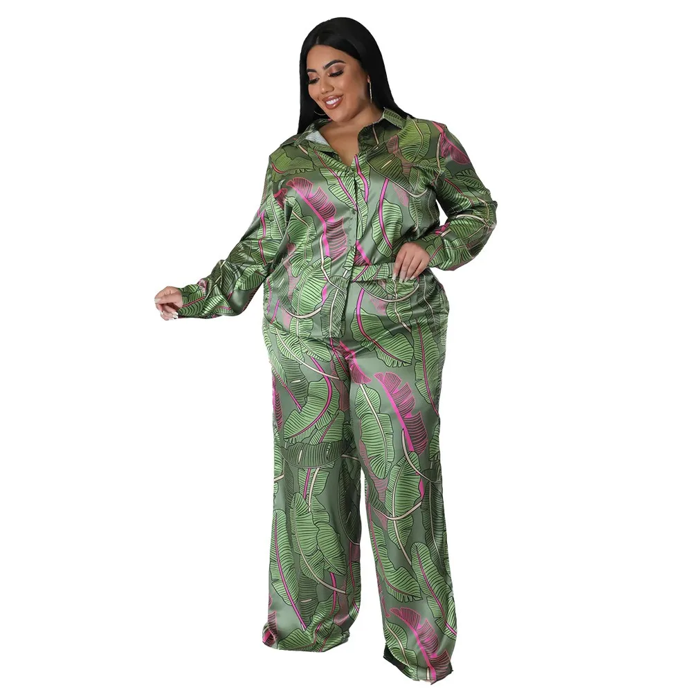 L-4XL Plus Taille Deux Pièces Ensembles pour Femmes Africaines Vêtements 2024 Mode Impression À Manches sulfAt Top et Large Jambe Pantalon Costumes