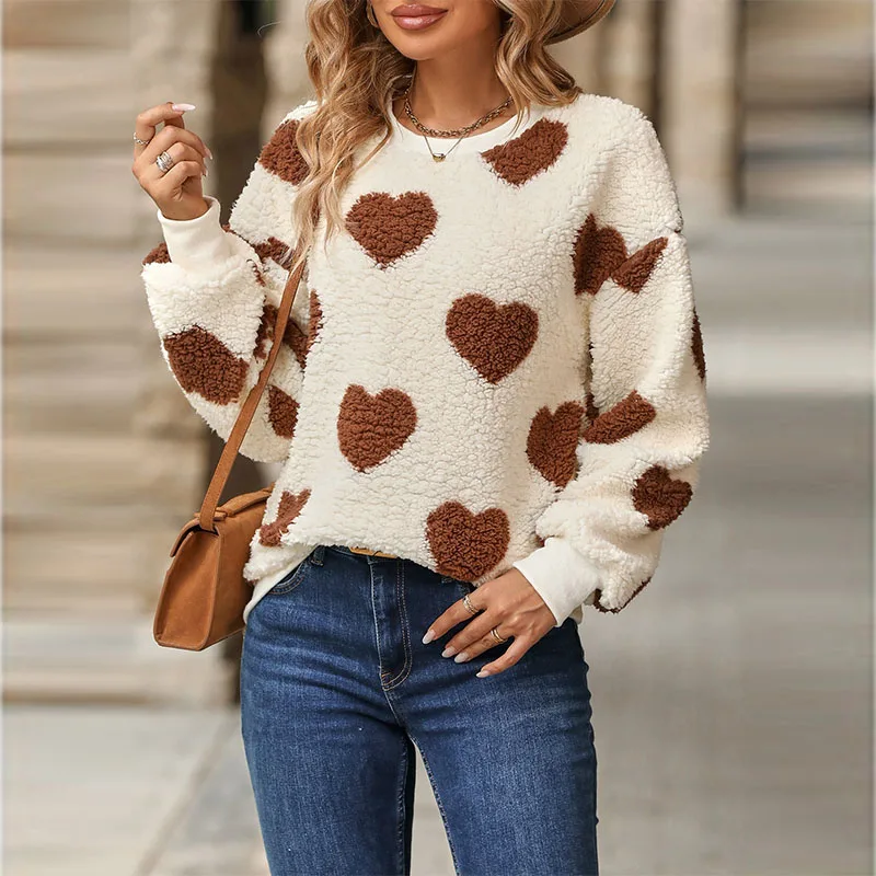 Women's sweater long-sleeved round collar pullover love pattern loose sweater spring autumn winter
