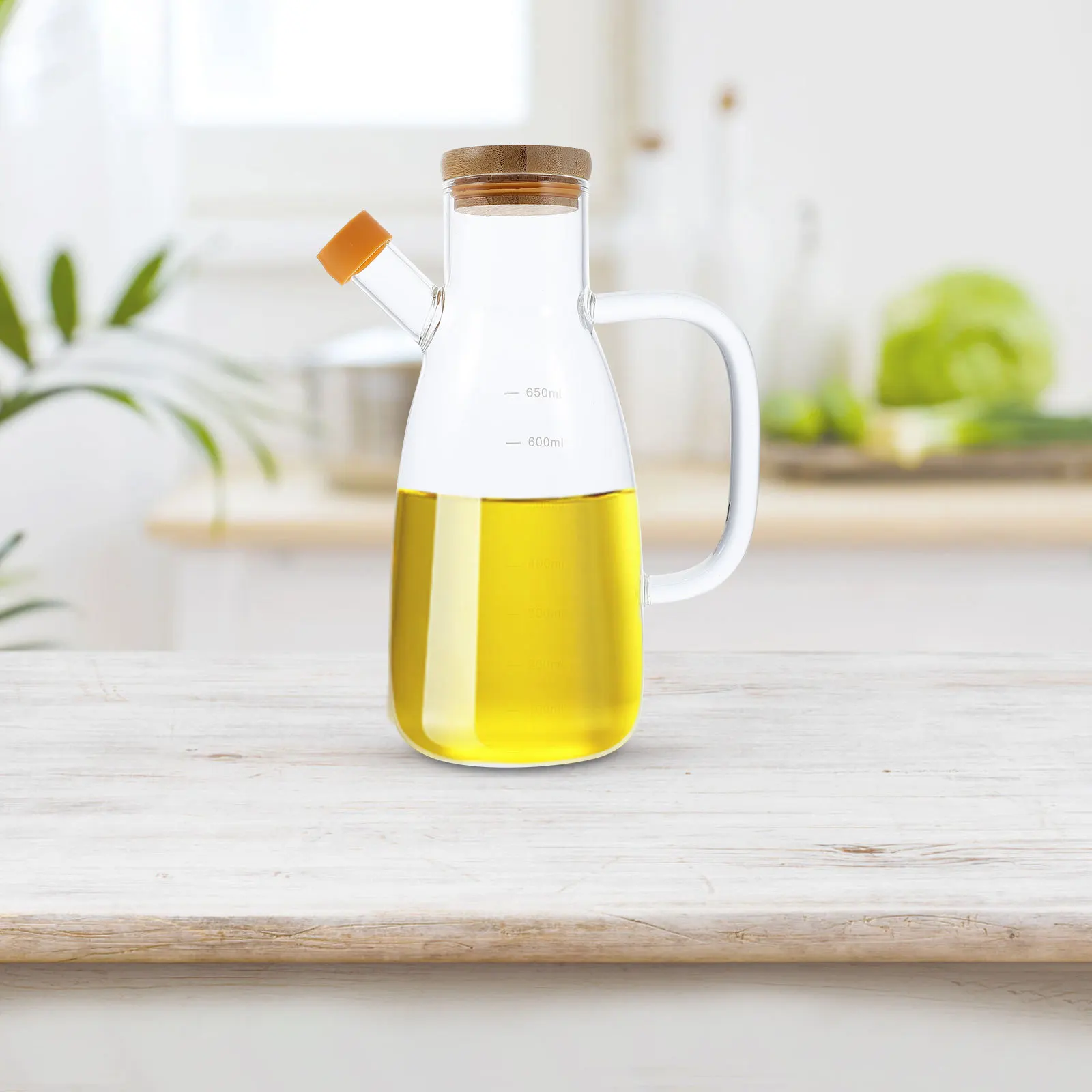 

Glass Seasoning Bottle Bamboo Lid Oil Vinegar Dispenser Kitchen Condiment Container Clear Oil Pot Soy Sauce Holder