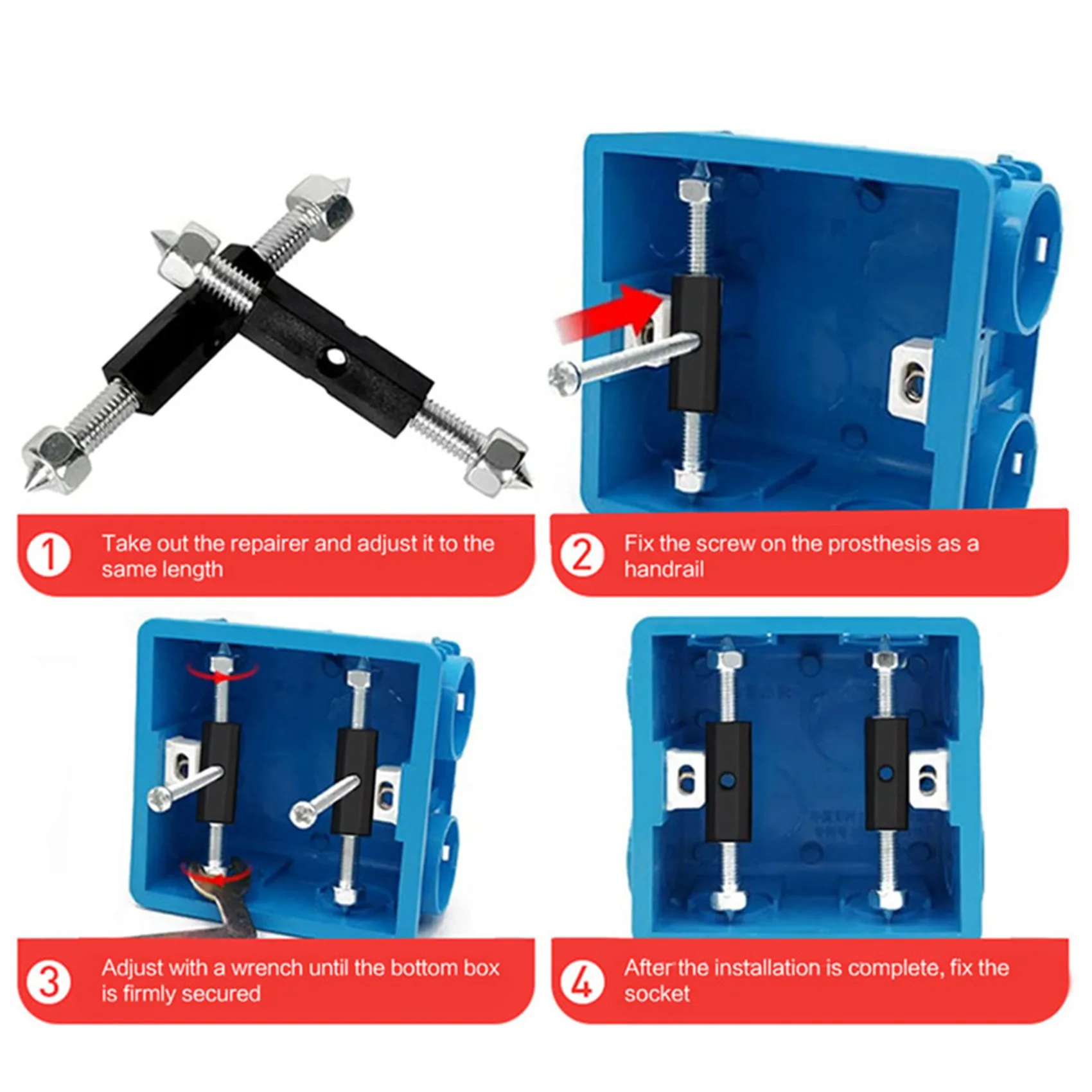 Reparador de caja de enchufe, varilla de soporte de caja eléctrica, interruptor tipo 118, reparación de enchufe universal