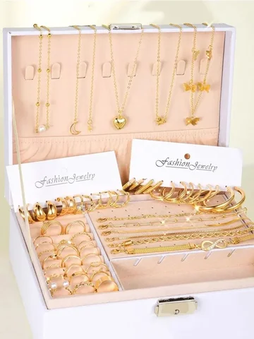 New 57 Pcs/Set Fashion Jewelry Sets For Women Metal Wide Face Earrings Necklaces Bracelets Ankles Rings Combinations Set Jewelry