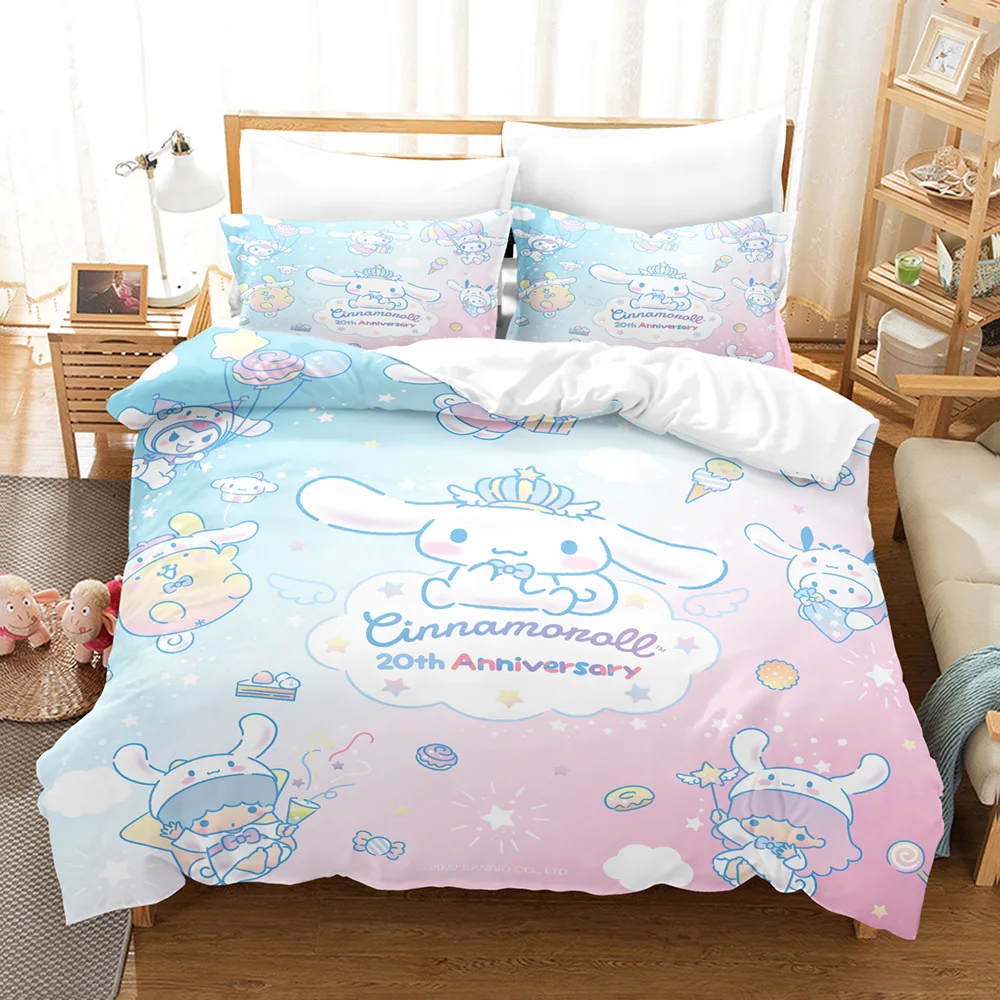 Cinnamoroll Anime 3Pcs/Set Bedding Set Sheet Children Room Bed Sheet Pillow case Bedding Set Queen Bedding set