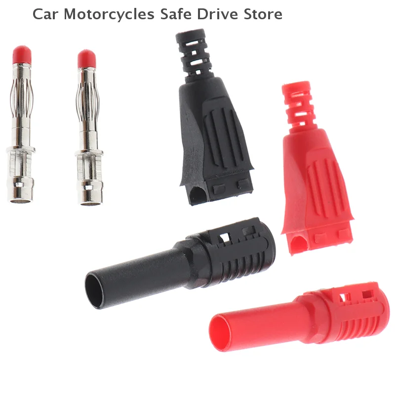 

【CM】2Pcs Red+Black 4mm Male Right Angle Insulation Banana Plug Multimeter Test