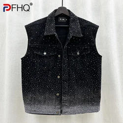 PFHQ-Chaleco vaquero informal para hombre, chaqueta sin mangas de un solo pecho con retales, tendencia de verano, 2023, 21F3661