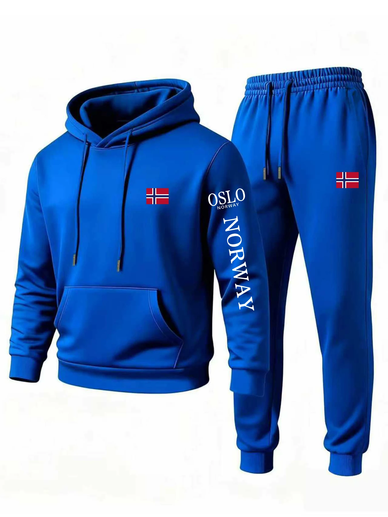 طقم سويت شيرت كلاسيكي بقلنسوة للرجال لخريف وشتاء 2025، طباعة العلم النرويجي العصري، طقم ملابس رياضية مريحة ودافئة