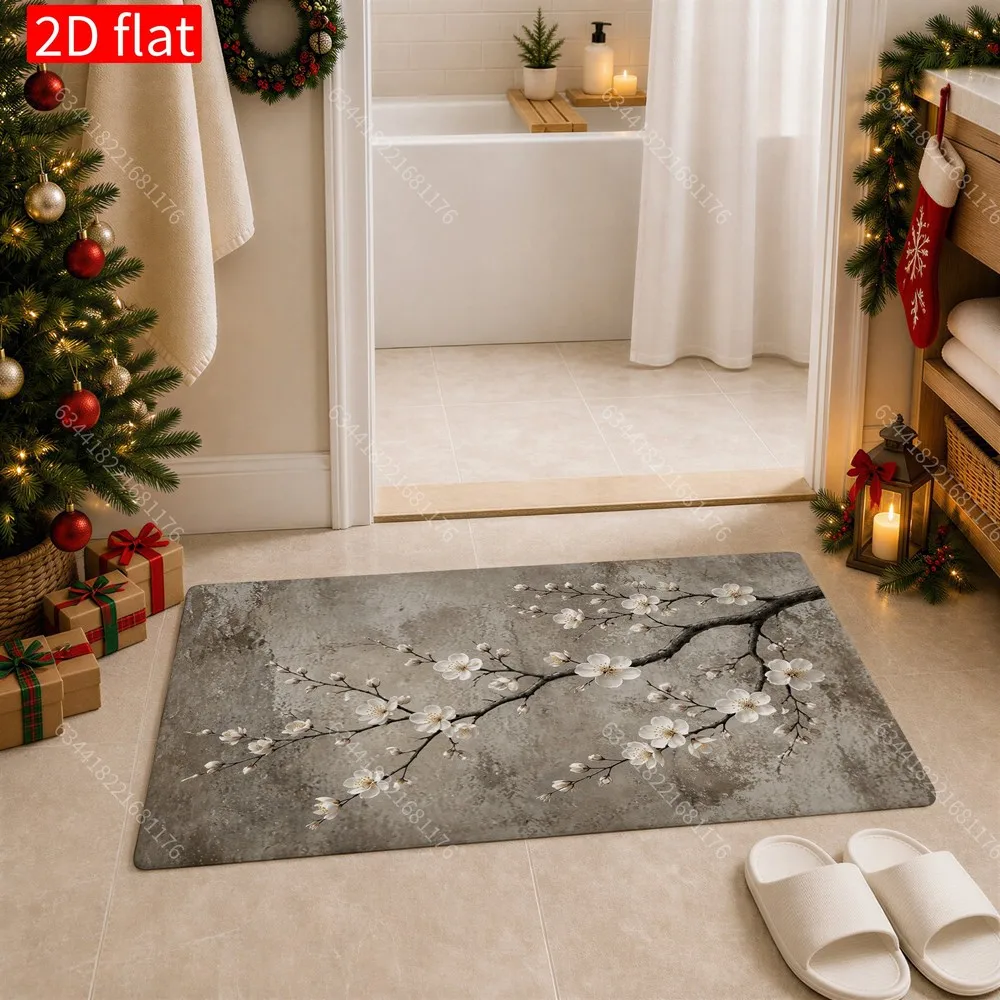 Vintage Sakura Cherry Blossom Floral Pattern Polyester Area Rug Mat for Spring Home Decor Living Room Bedroom Hallway