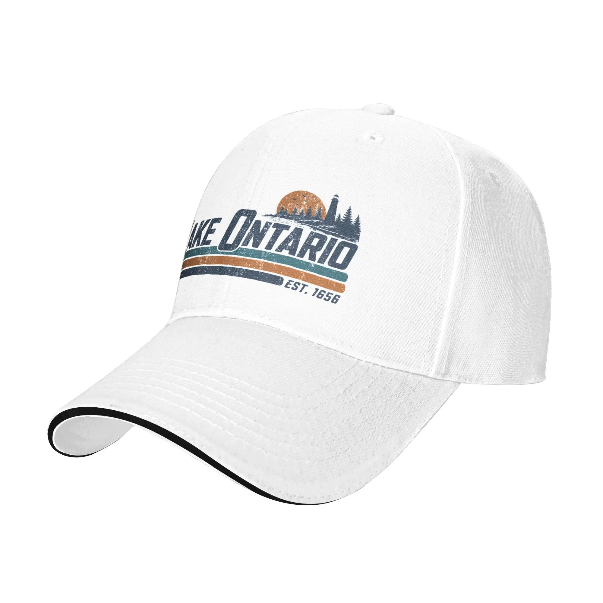Sunset Lake Ontario EST 1656 Sandwich Baseball Caps Popular Polyester Great Lakes Sun Cap for Men Women Travel Adult Hat