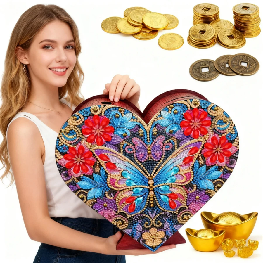 

Creative DIY Diamond Painting Flower&Butterfly Money-box Piggy Bank DIY Special-shape Diamond Painting Saving Pot Birthday gift