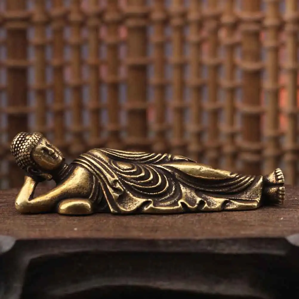 

2Pcs Buddha Figure Lying Mini Statues Solid Brass Home Living Room Decor Tabletop Shelves Bodhisattva Art Positive Energy