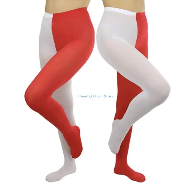 652B Two-Toned Long Tights Women Opaque Hosiery Breathable Casual High Waist Elastic Footed Leggings Cosplay Party Costumes