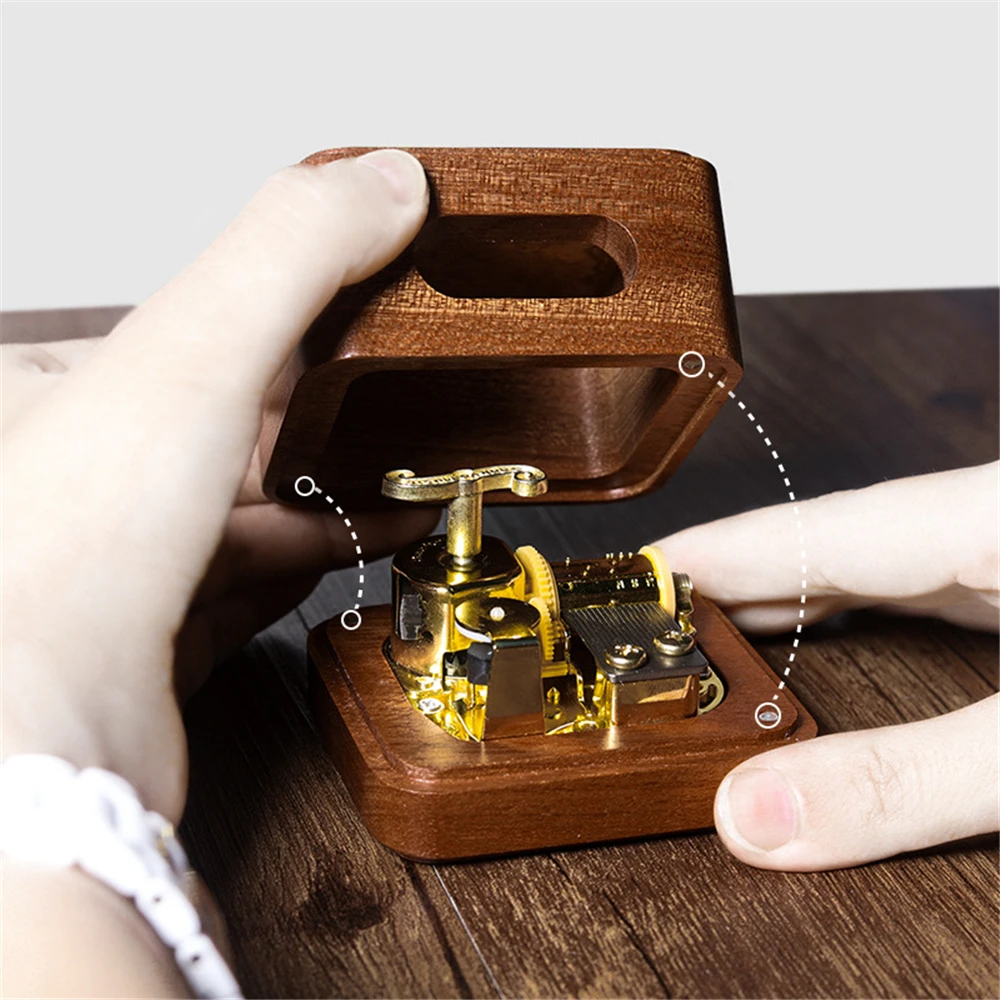 Wooden Top Clockwork Music Box 18 Tones Animation Game Theme Song Poem of Birds City in The Sky Birthday Gifts for Boyfriend