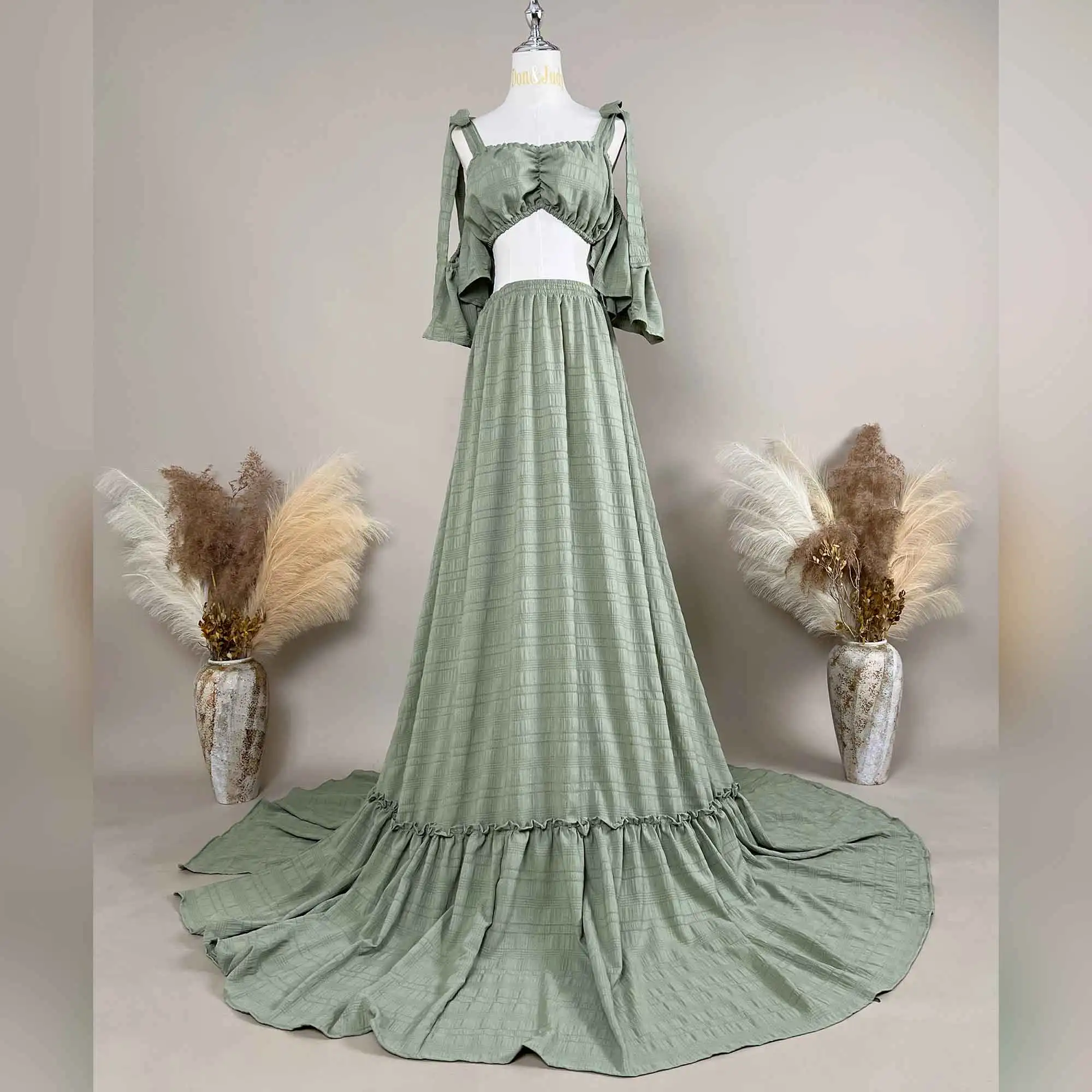 

Don&Judy Summer Shoulder Strap Top and Skirt Set Side Slit Dresses Photoshoot Gown Pregnant Photo Session