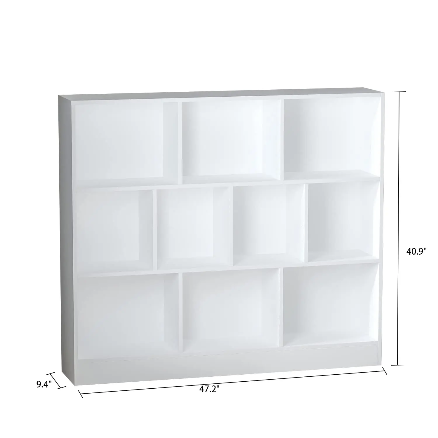 Wood Bookshelf 3-Tier 10-Cube Storage Organizer Display Shelf Living Room Office White 47.2