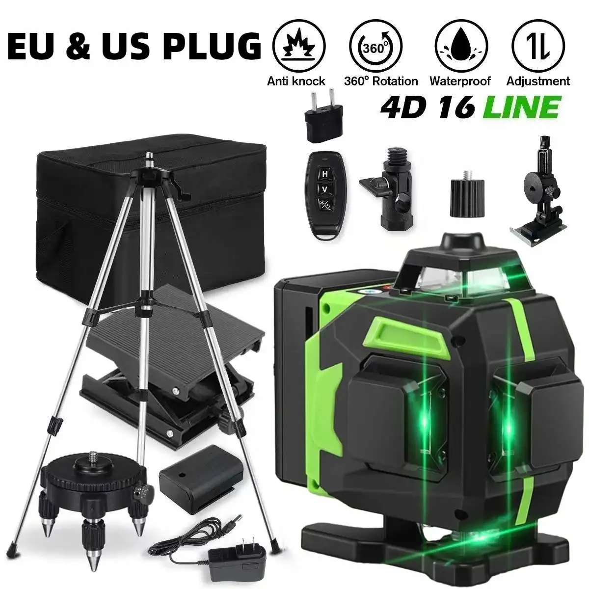 

MUSTOOL 4D 16 Lines APP Remote Mini Laser Level Green Line Self Leveling 360 Horizontal And Vertical Building With 1.2M Tripod