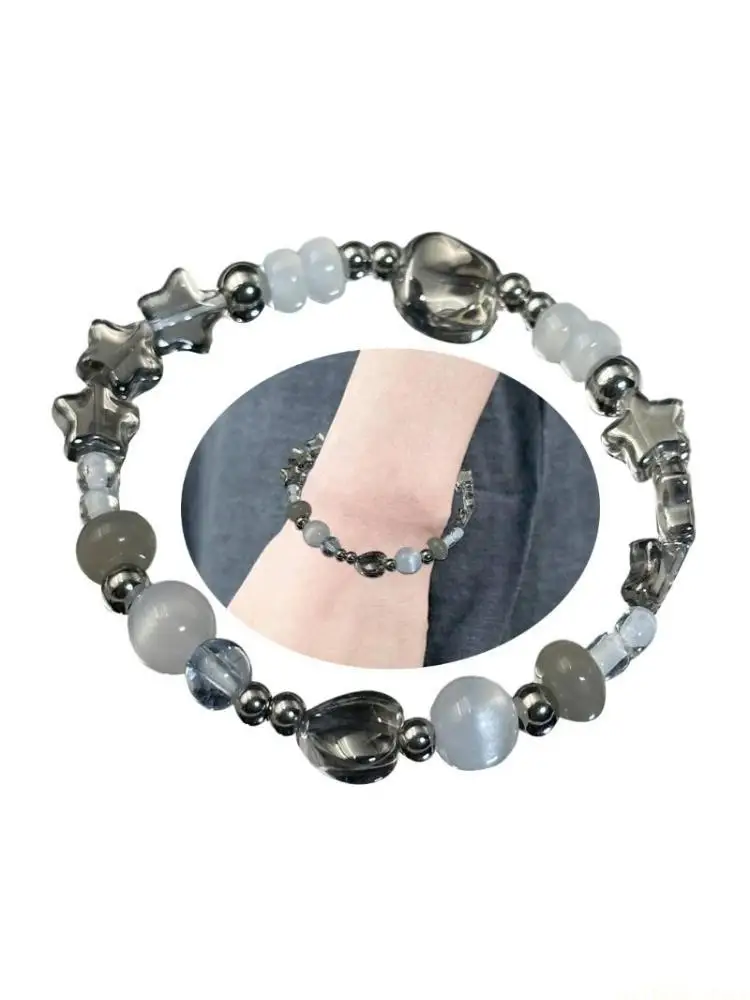 

D46E Hip Hop Crystal Star Pentagrams Heart Beaded Bracelet Aesthetic Charm Sweet Cool Star Handchain Bracelet Jewelry Girl