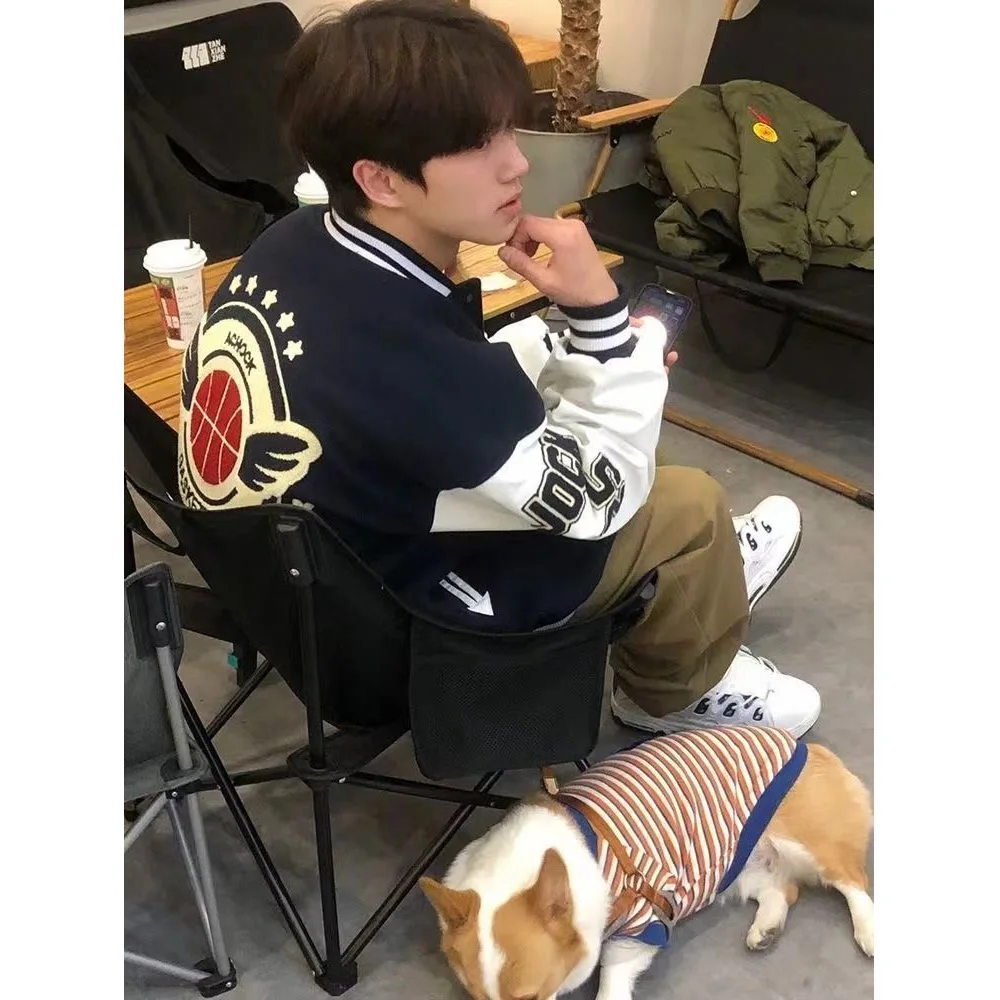 

Американский бейсбольный пиджак для женщин, весна-осень, новая модель, из искусственной кожи, с вышивкой, воротник-стойка, шерстяное пальто свободного кроя