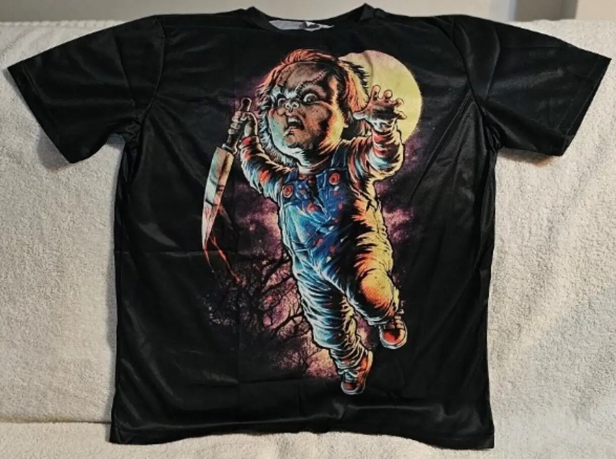 CHUCKY DOLL CHILDS PLAY FULL MOON ATTACK KNIFE HORROR SCARY T-SHIRT SHIRT