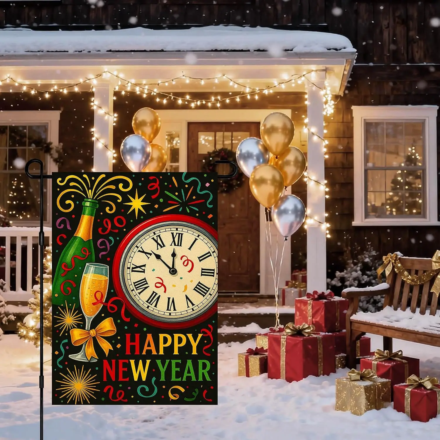 2027 Happy New Year Garden Flag 12x18 Inch Double Sided Champagne yyi
