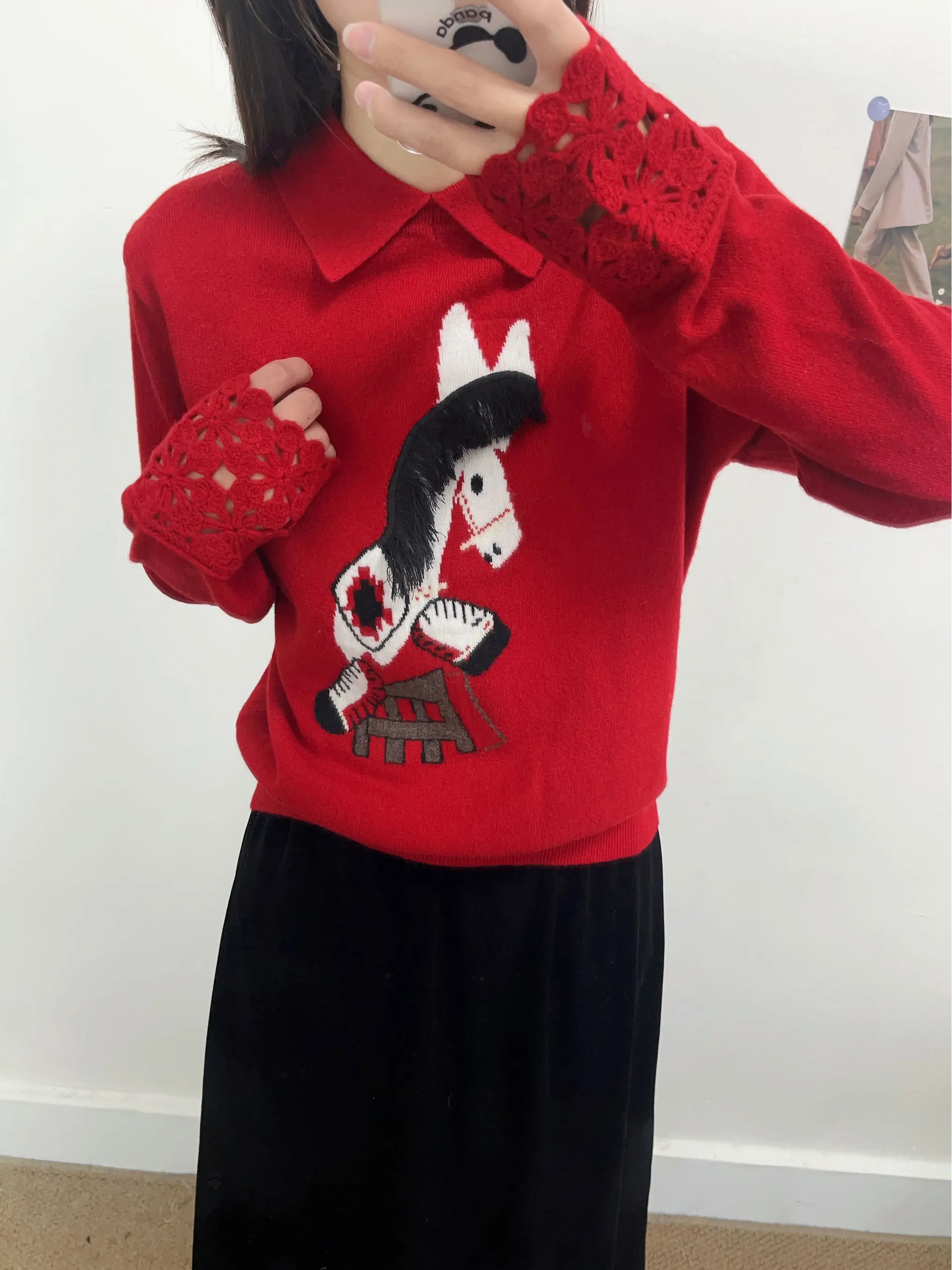 

Cisas, вязаный шерстяной свитер с красной зеброй, женский осенне-зимний тонкий круглый пуловер Ne, утягивающий моющийся трикотаж