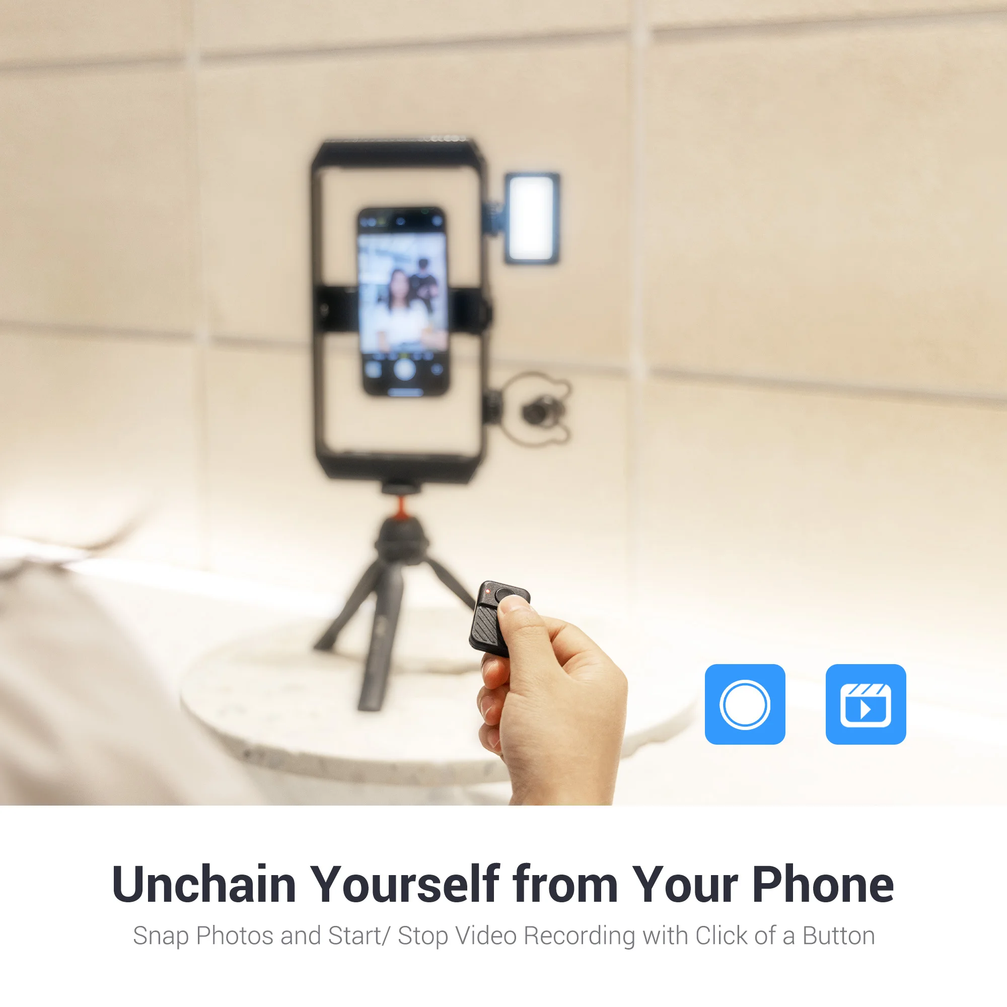 JJC Selfie Bluetooth Camera Shutter Remote Control with Battery for iPhone 13 12 11 Samsung Xiaomi Android IOS Mobile Phone