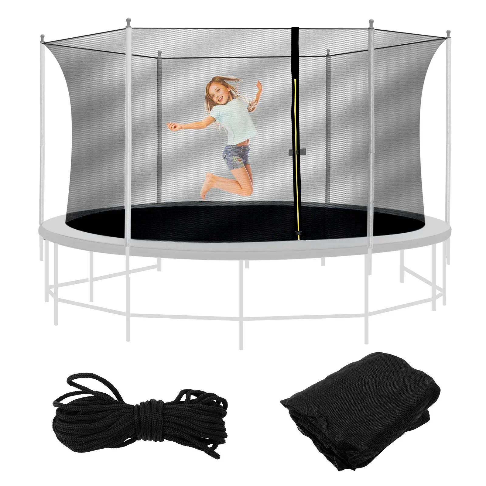Trampoline Safety Enclosure Net with Zip and Buckle Flex Net
