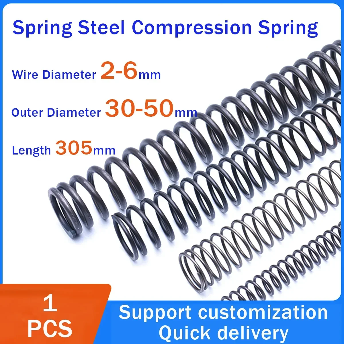 

Spring Steel Compression Spring High Elasticity Wire Diameter 2-6mm Outer Diameter 30-50mm Length 305mm Customization
