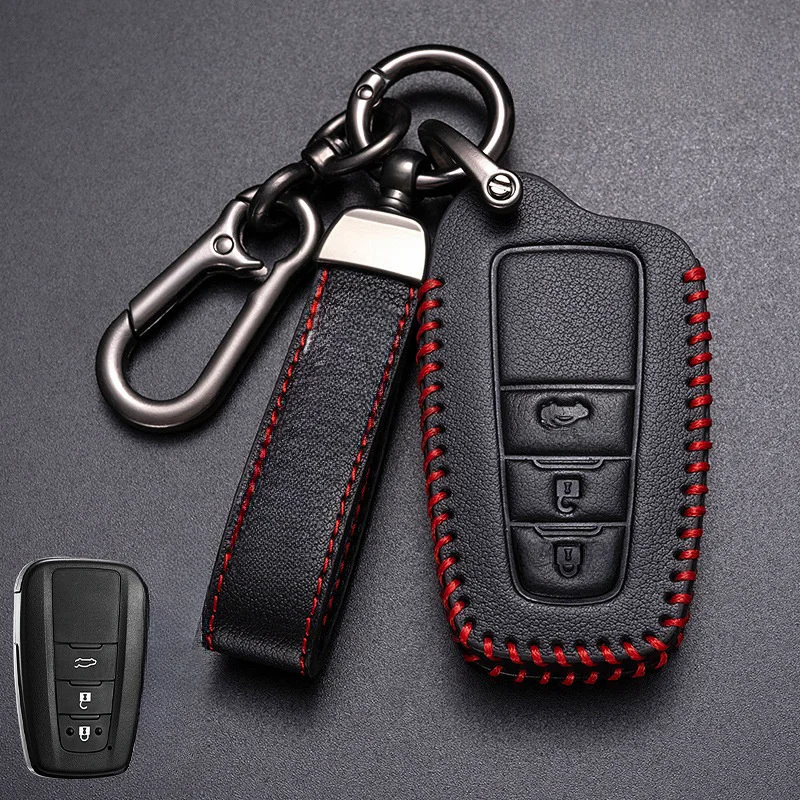

3Buttons Leather Car Key Case Cover Shell For Toyota Prius Camry Corolla CHR C-HR RAV4 Land Cruiser Prado Keychain Accessories