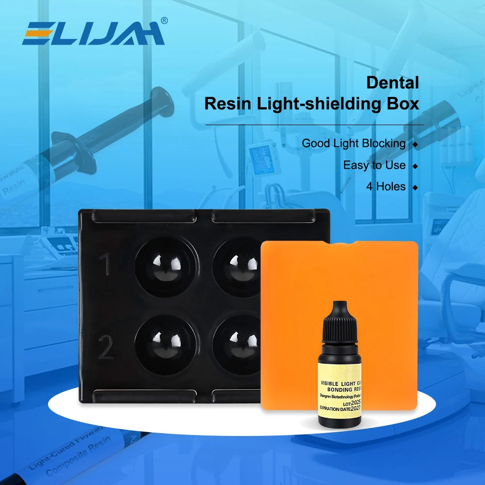 

ELIJAH Dental Resin Shade Light Box 4 Holes Mix Composite Hood Case Protector Veneer Storage Box Denture Patch Shading Organizer