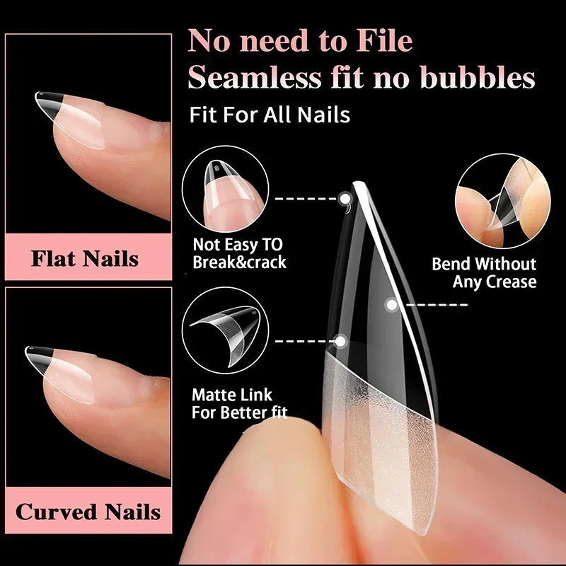 600Pcs Half Cover Almond Fake Nails Half Matte Pre Buff Acrylic Nails Extra Short Almond Shape Gel Nail Tips Easy Use 12 Sizes