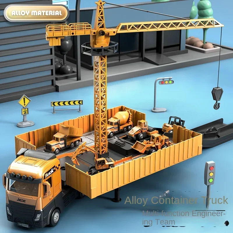 Liga de engenharia bulldozer guindaste construção caminhão torre crianças jogar escavadeira veículos carros conjunto brinquedos modelo recipiente para meninos