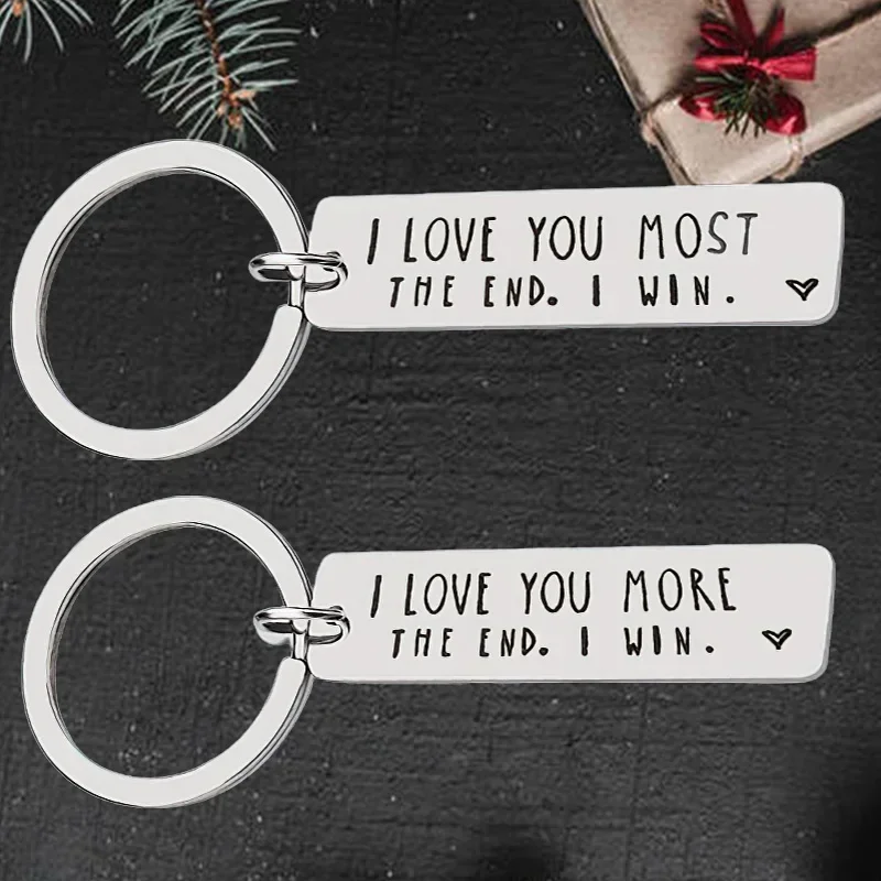 Cute I Love You More The End I Win Couple Keychain Pendant Valentine’s Day Key Chains Keyrings Gift BFF Girlfriend Boyfriend