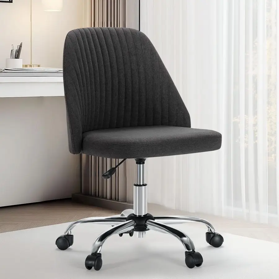 

Armless Office Chair, Modern Fabric Home Office Desk Chairs with Wheels Adjustable Swivel Task Computer Vanity Seat for Small S