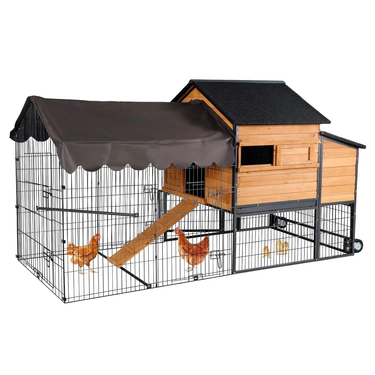 

Large Mobile Chicken Coop with Run Metal Frame Wheels Waterproof Nest Box for 4-6 Hens Ducks, Customized