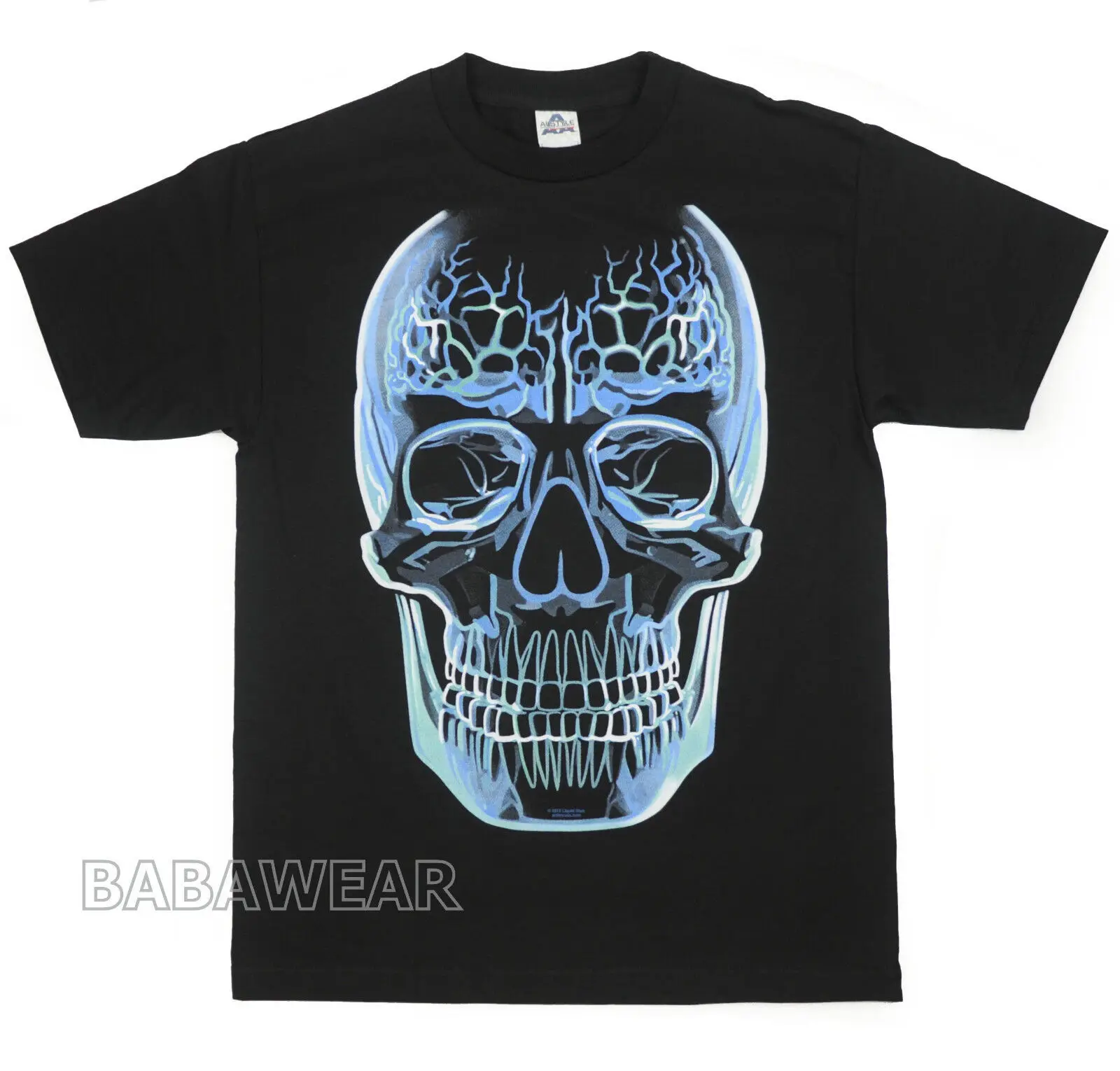 

Glass Blue Skull T-Shirt Black Clear Brain Teeth Oversize Big BABA