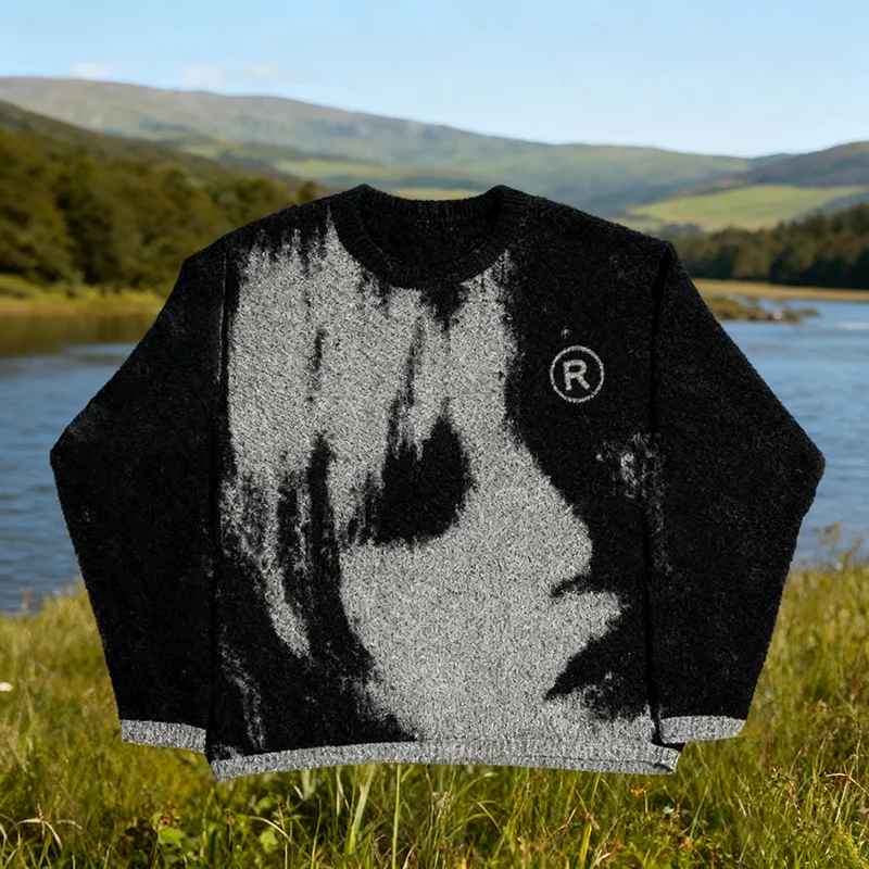 Jesienno-zimowy luźny sweter unisex z okrągłym dekoltem i długim rękawem